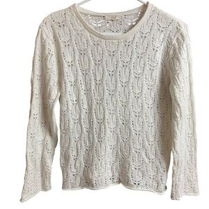 Easel Cream White Lace Crochet Knit Long Sleeve Sheer Crewneck Sweater Size S